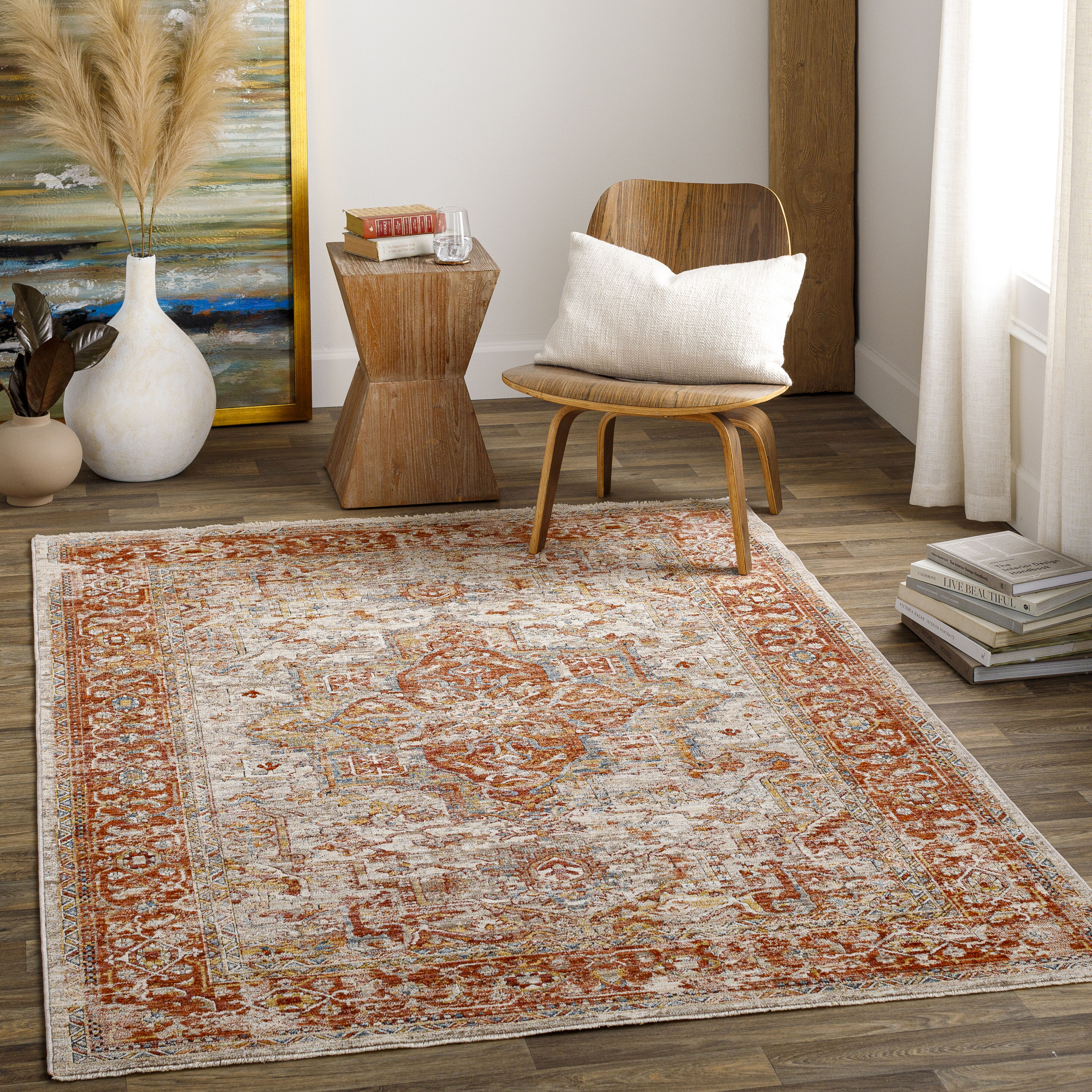 Aspendos 123 X 94 inch Brick Red Rug, Rectangle