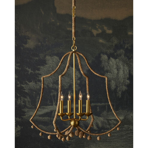 Nimes 4 Light 22.25 inch Natural Rope/Contemporary Gold Leaf Chandelier Ceiling Light, Suzanne Duin Collection