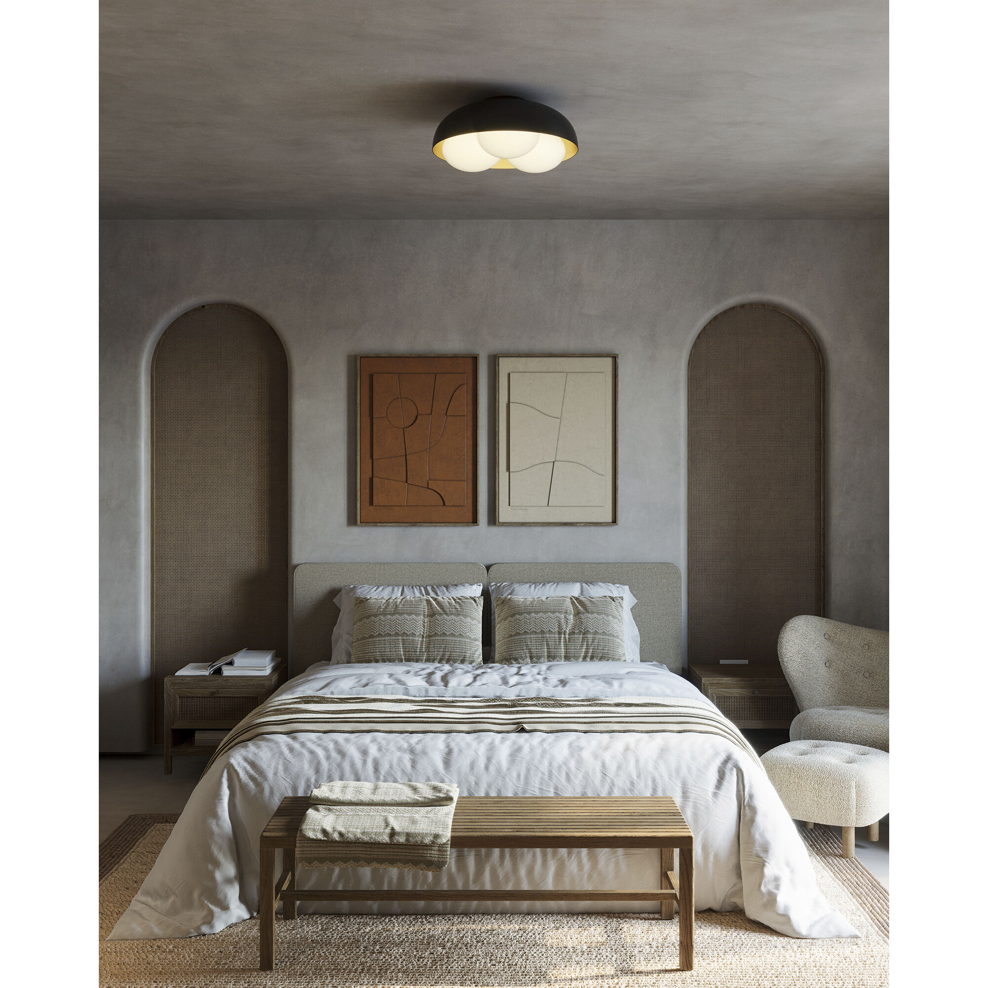 Alora Mood Robyn 3 Light 16 inch Matte Black/Opal Glass Flush Mount Ceiling Light