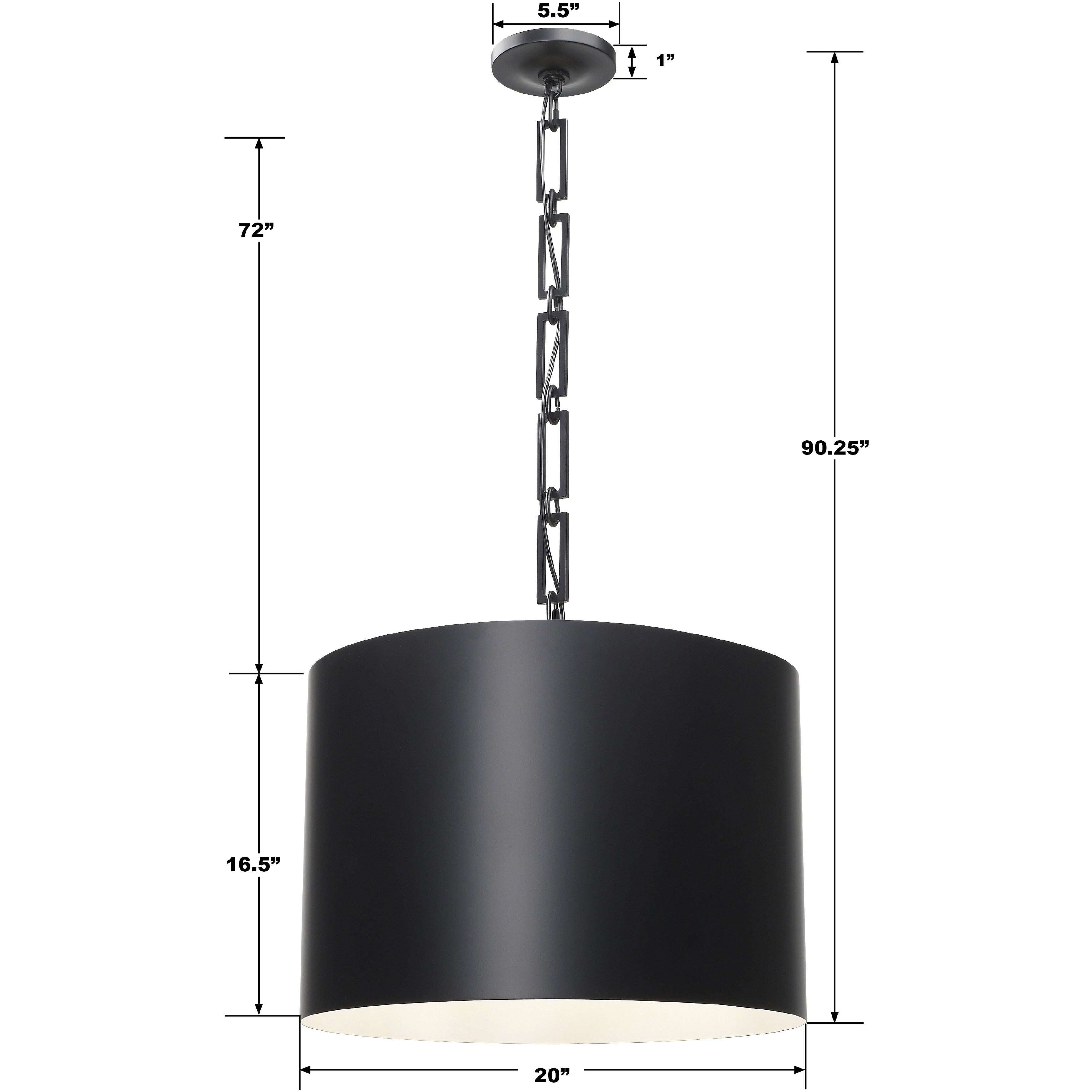 Alston Pendant Ceiling Light in Matte Black with White
