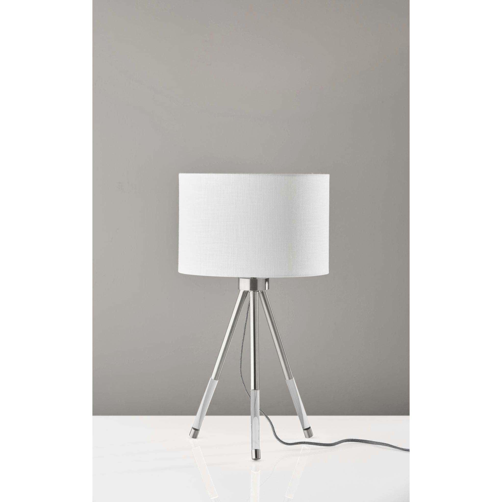 Della 24 inch 100.00 watt Brushed Steel with Clear Acrylic Light Up Legs Table Lamp Portable Light, with Night Light 