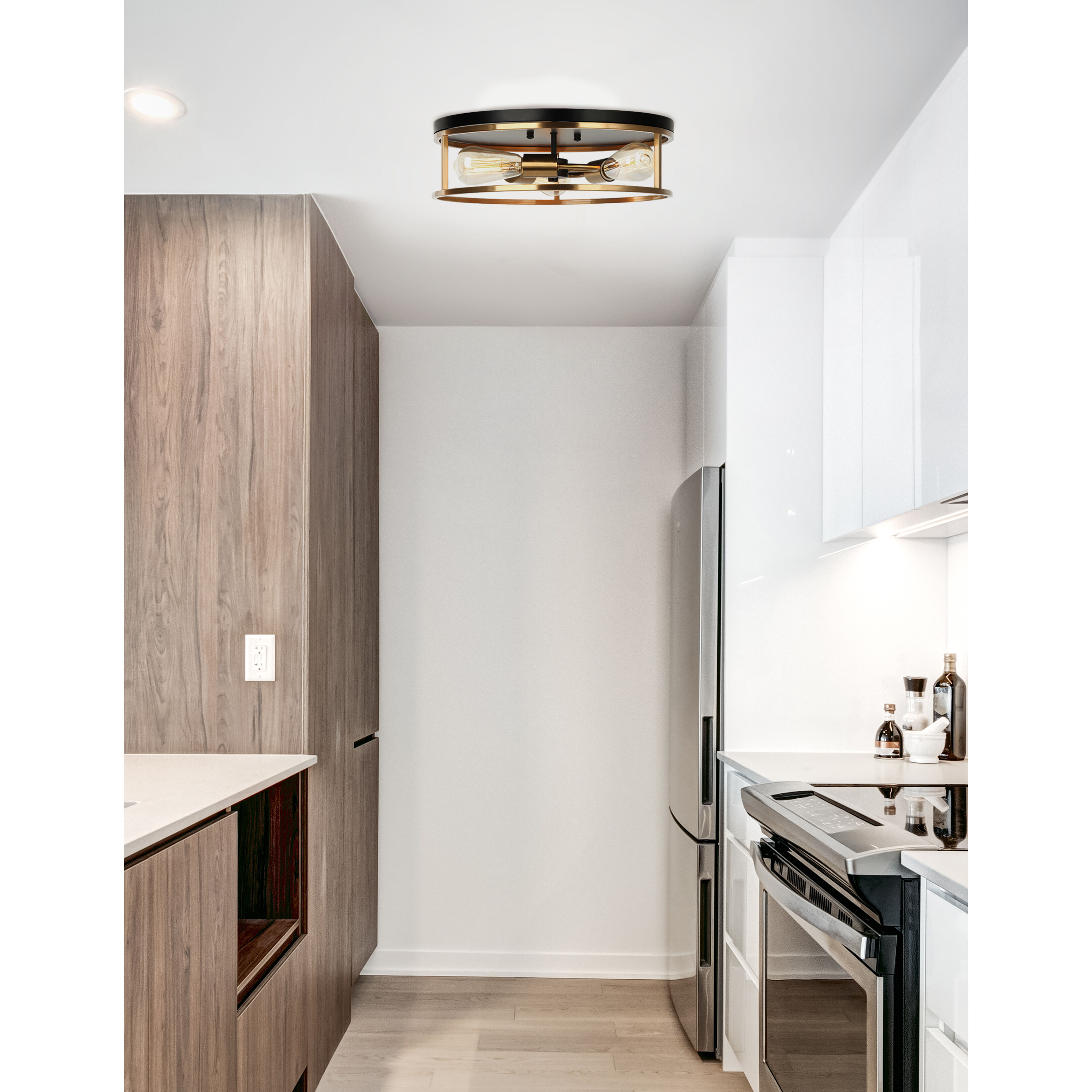 Knox 3 Light 16 inch Matte Black and Brass Flush-Mount Ceiling Light