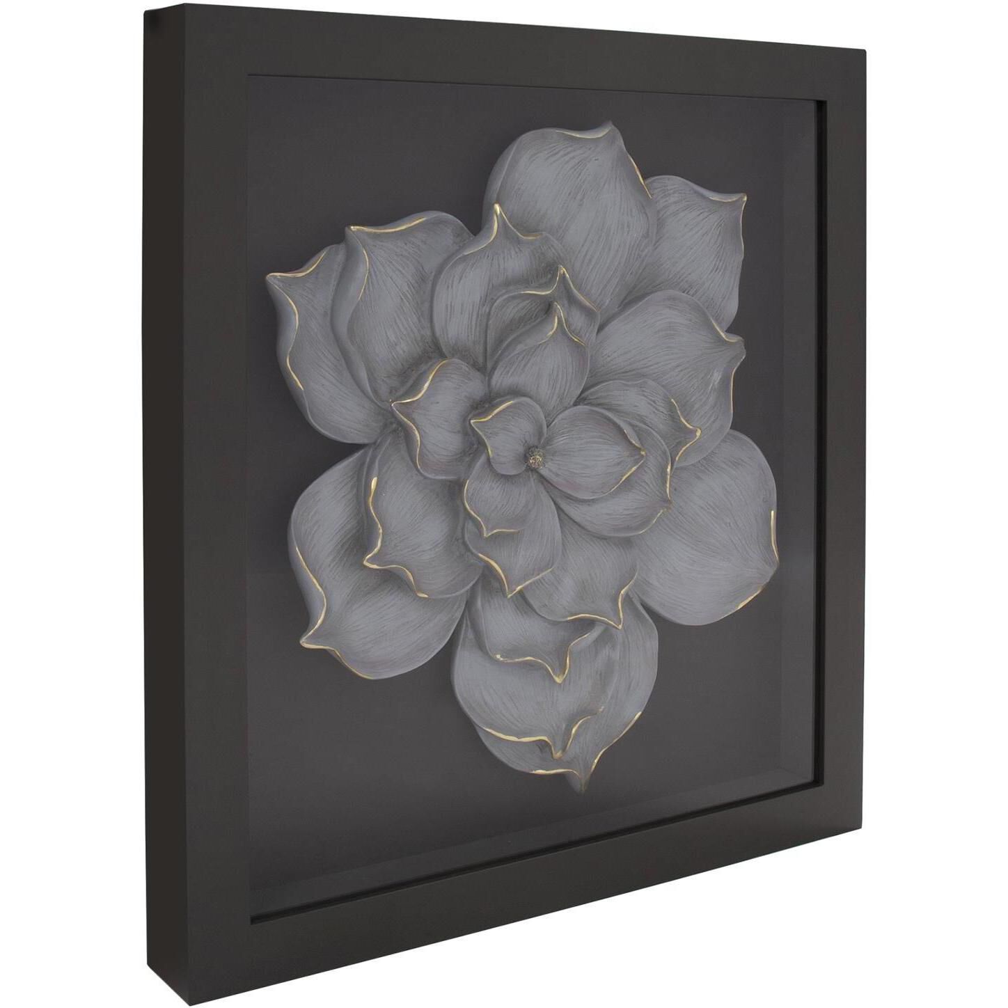 Magnolia Flower Gray Flower with Gold Accents Wood Wall Art