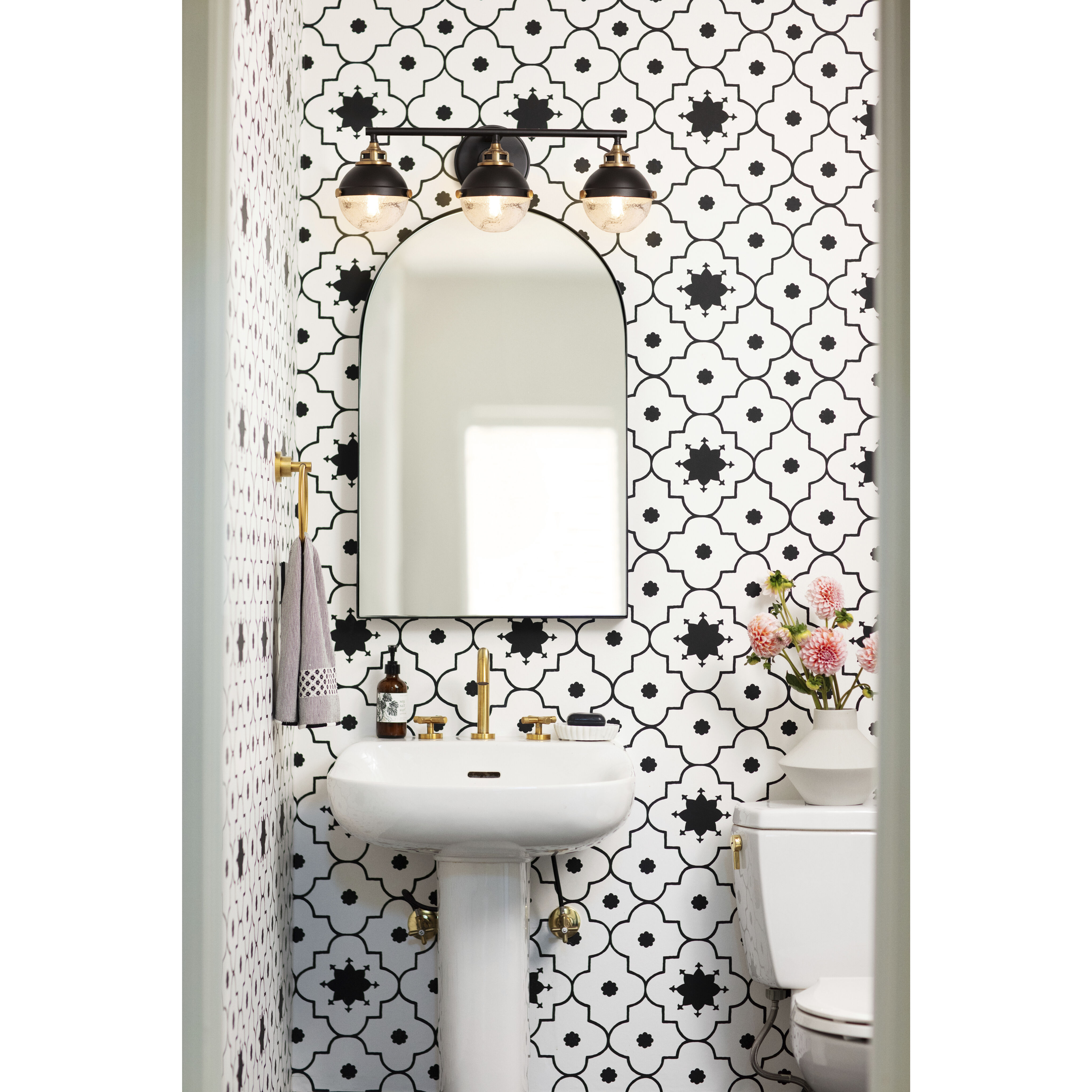 Fletcher 3 Light 25 inch Black with Heritage Brass Vanity Light Wall Light