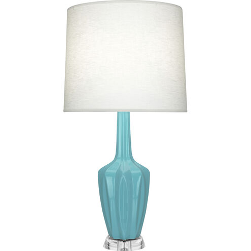 Emma 34.25 inch 150.00 watt Egg Blue Glazed Ceramic with Polished Nickel Accents And A Lucite Base Table Lamp Portable Light in Polished Nickel and Lucite