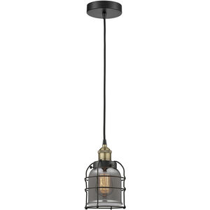 Bell Cage 1 Light 6 inch Black Antique Brass Mini Pendant Ceiling Light in Plated Smoke Glass