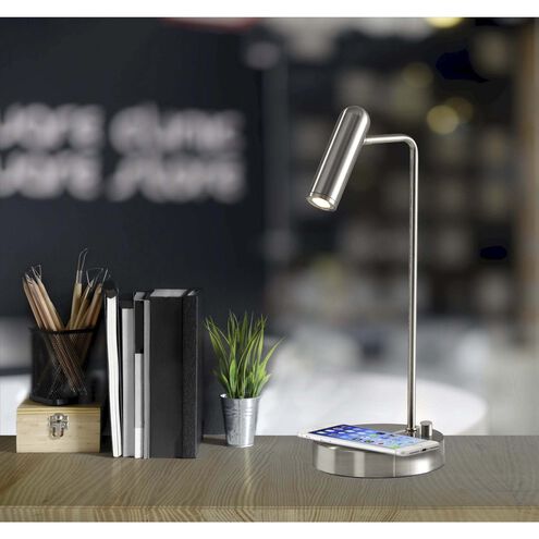 Kaye 17 inch 5.00 watt Brushed Steel Desk Lamp Portable Light, with AdessoCharge Wireless Charging Pad and USB Port