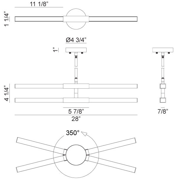 Lineare LED 1.25 inch Matte Black and Chrome Pendant Ceiling Light