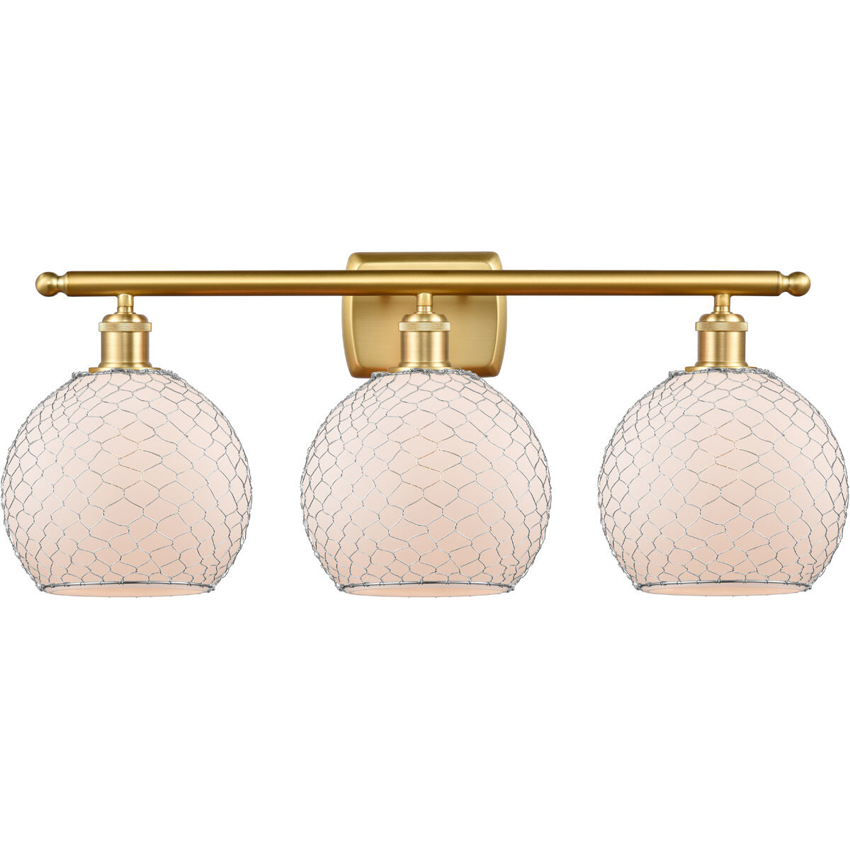Ballston Farmhouse Chicken Wire 3 Light 26 inch Satin Gold Bath Vanity Light Wall Light, Ballston