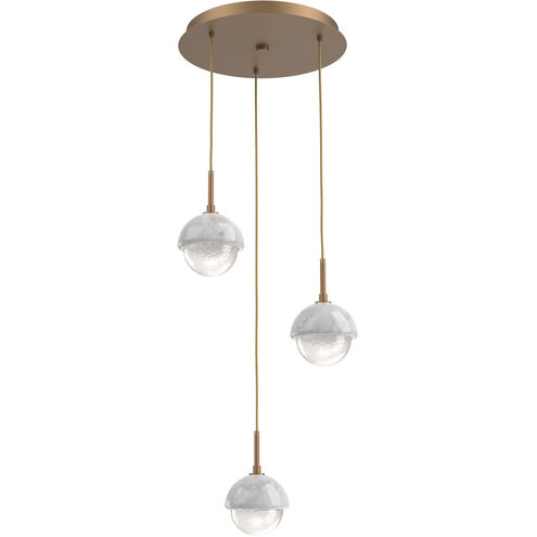 Cabochon LED Novel Brass with White Marble Pendant Chandelier Ceiling Light in 3000K LED, Opal White