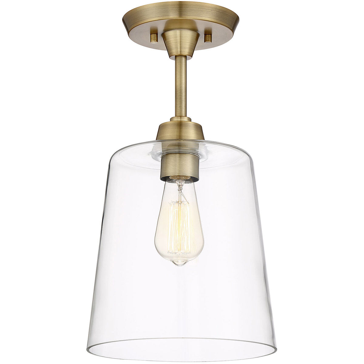 Modern 1 Light 10 inch Natural Brass Semi-Flush Ceiling Light