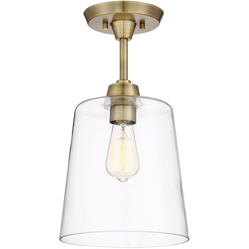 Modern 1 Light 10 inch Natural Brass Semi-Flush Ceiling Light