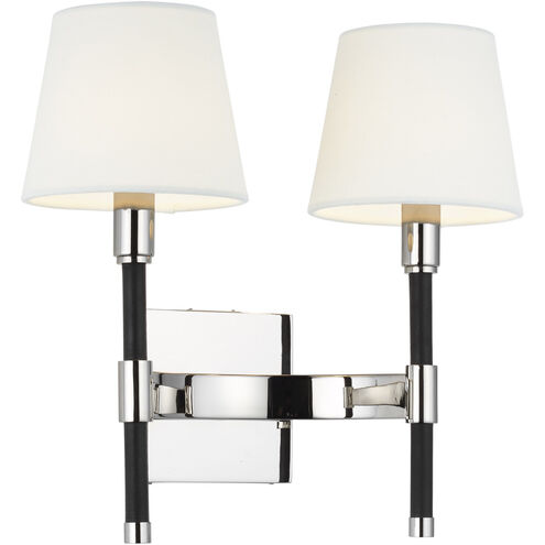 Katie 2 Light Polished Nickel / Black Leather Wall Sconce Wall Light