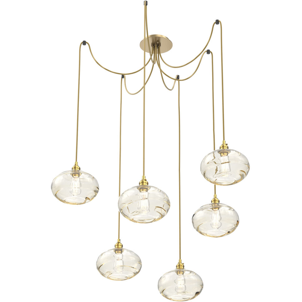 Coppa 6 Light 17 inch Gilded Brass Swag Multi-Pendant Ceiling Light in Amber Optic