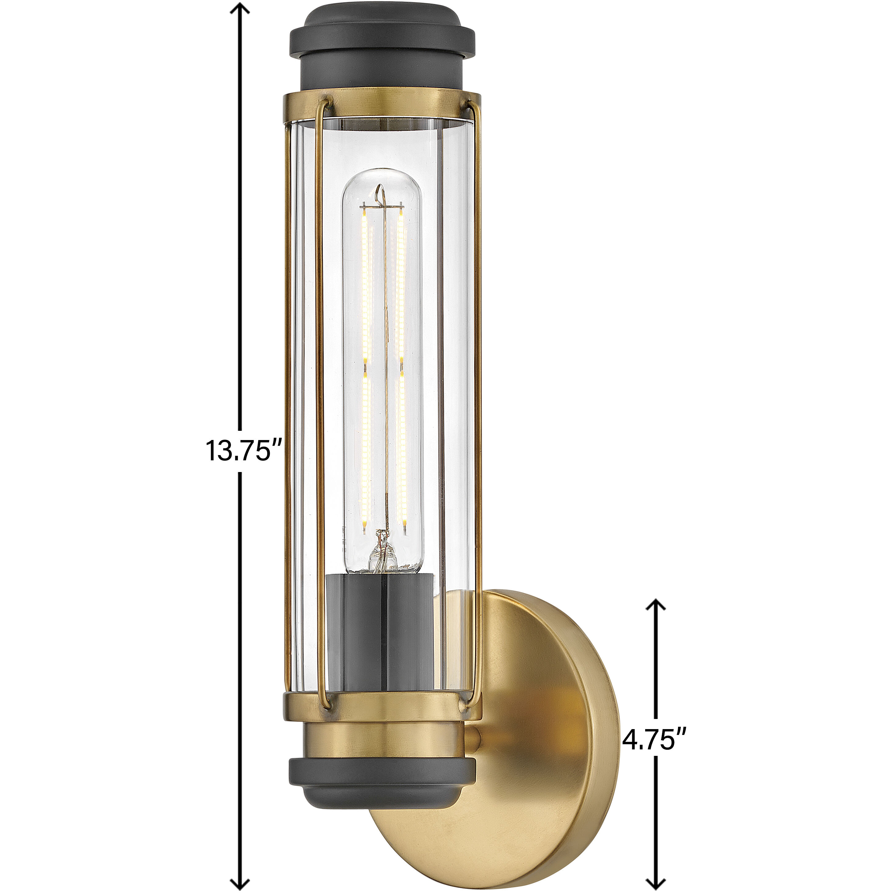 Masthead 1 Light 4.75 inch Heritage Brass with Black Vanity Light Wall Light