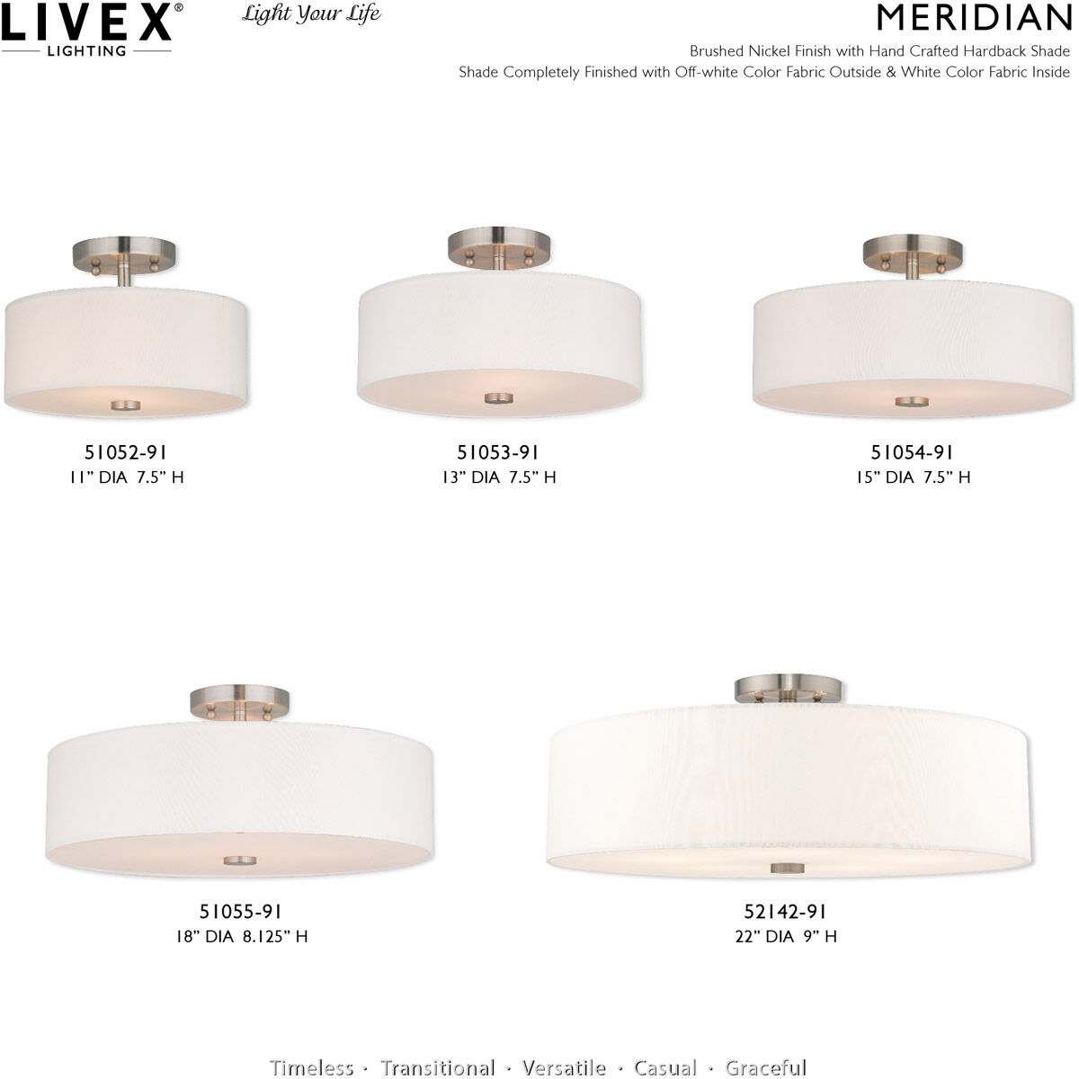 Meridian 3 Light 15 inch Brushed Nickel Semi-Flush Mount Ceiling Light