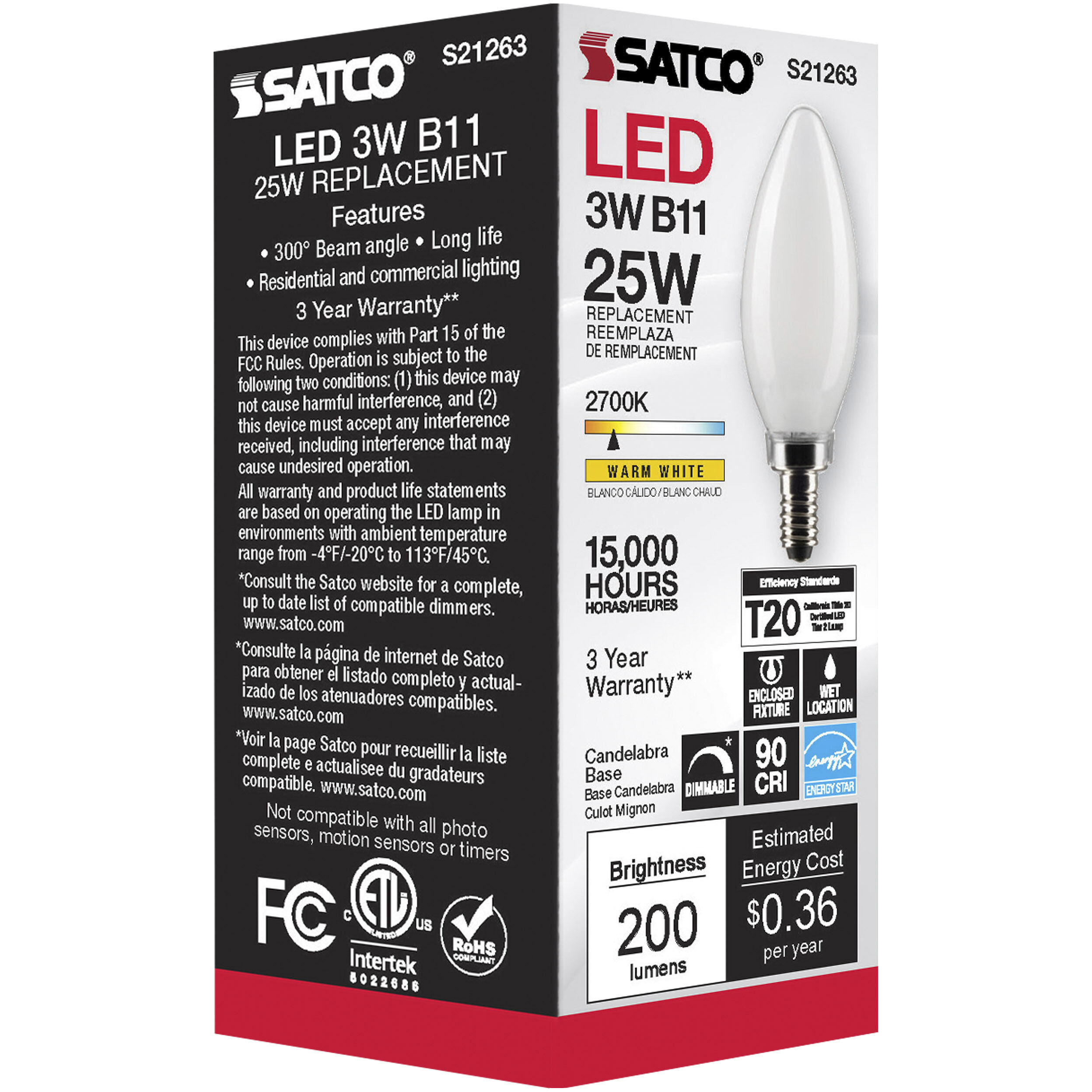 Lumos LED Candelabra Candelabra 3.00 watt 2700K LED Filament