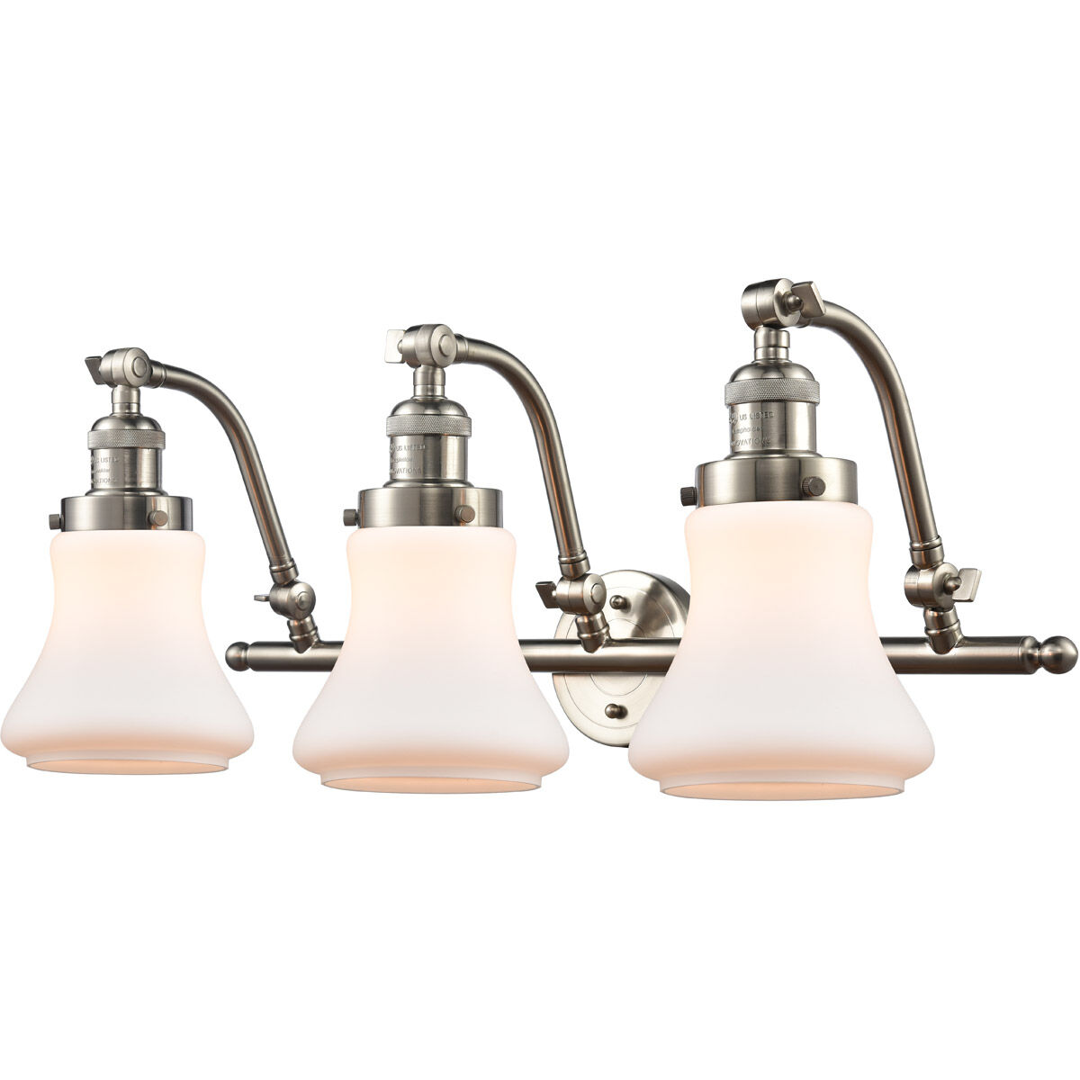 Franklin Restoration Bellmont 3 Light 28 inch Brushed Satin Nickel Bath Vanity Light Wall Light in Matte White Glass, Franklin Restoration