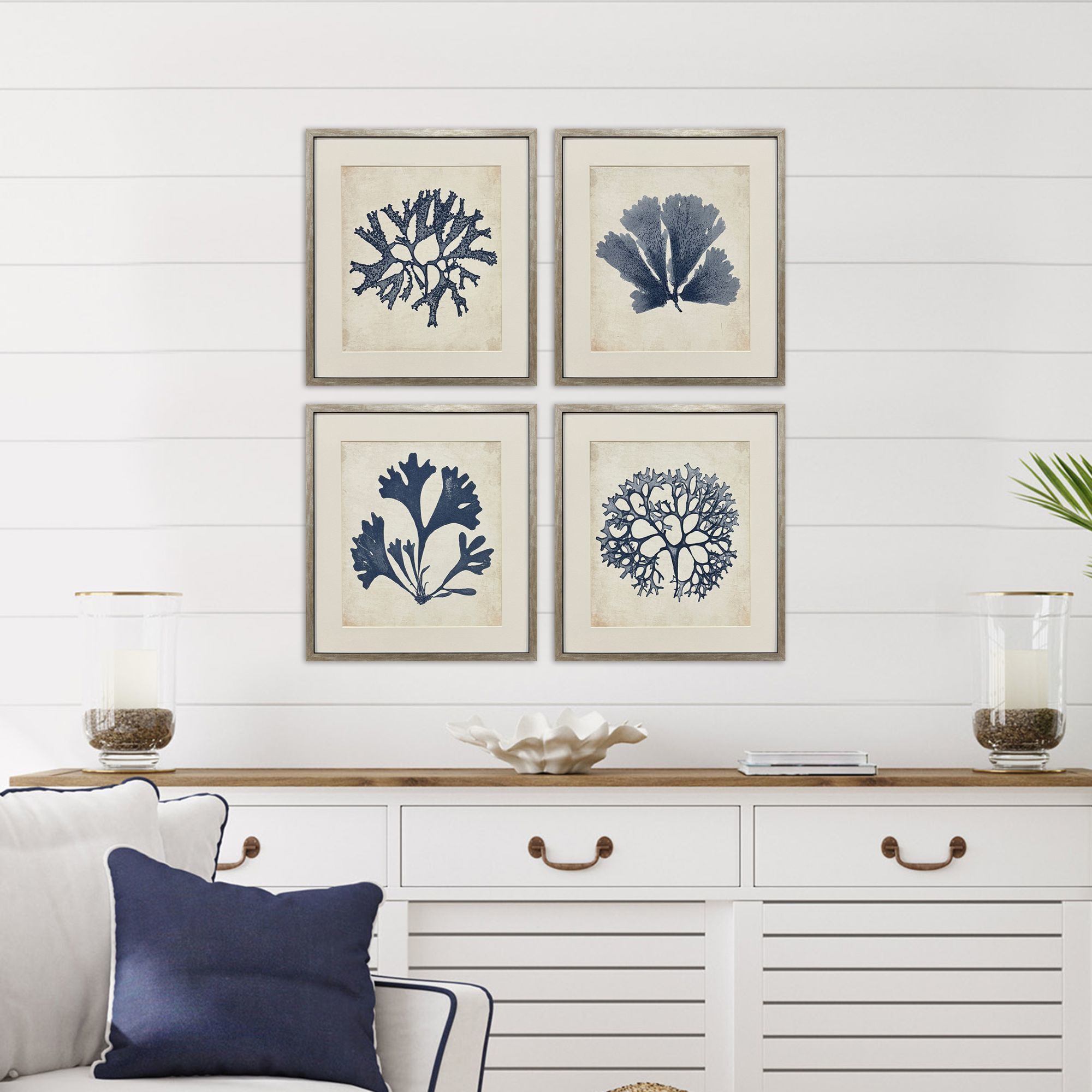 Indigo Sea Life Blue and Beige Framed Art