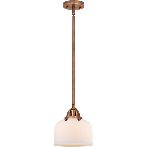 Nouveau 2 Large Bell 1 Light 8 inch Antique Copper Mini Pendant Ceiling Light in Matte White Glass