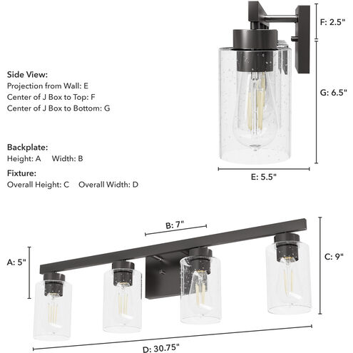 Hartland 4 Light 31 inch Noble Bronze Vanity Light Wall Light, Large