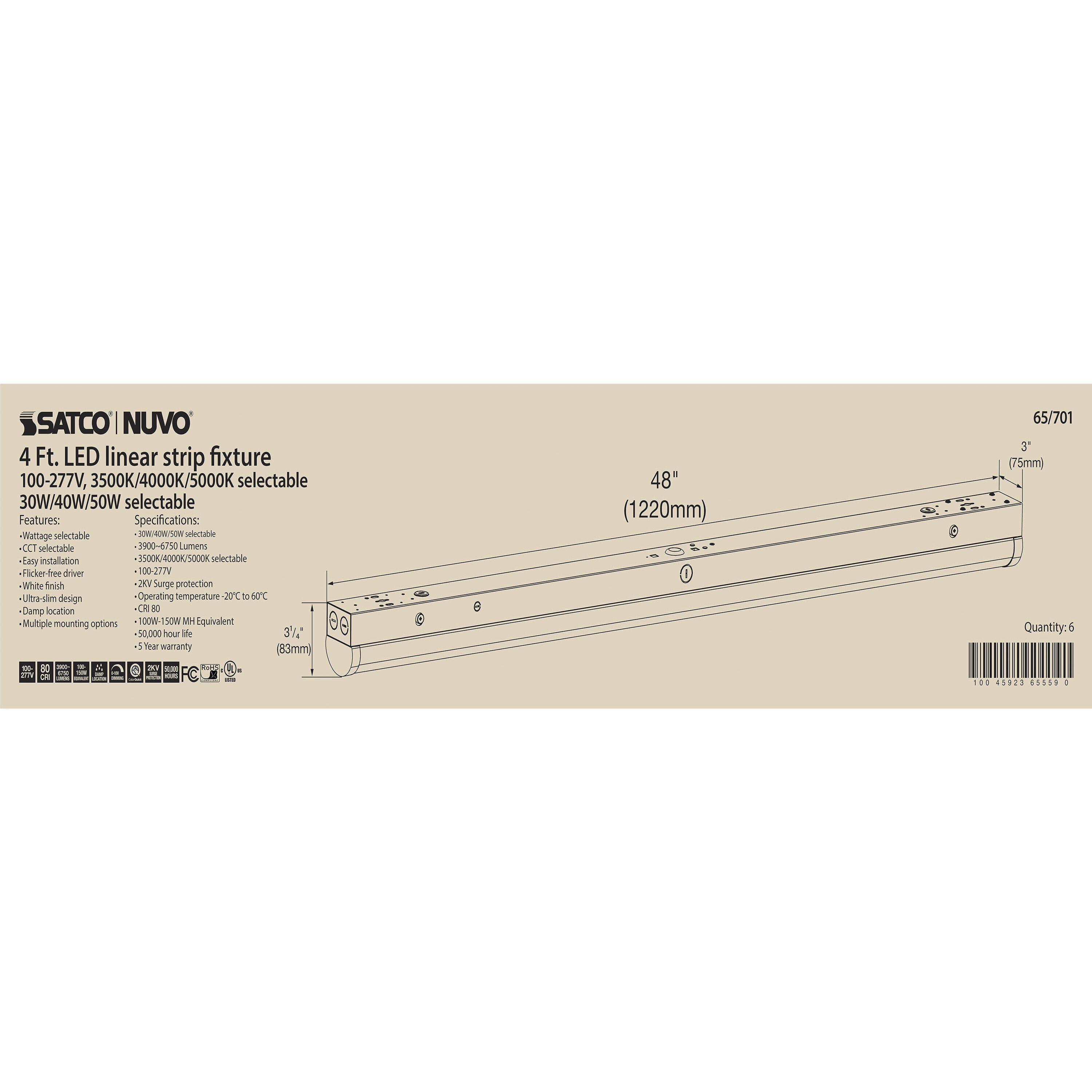 Brentwood LED 3 inch White Linear Strip Ceiling Light
