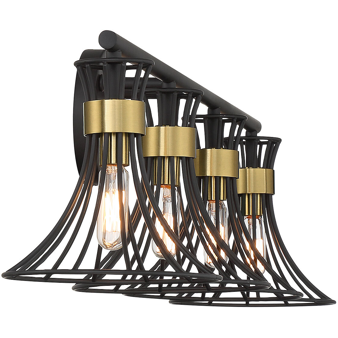 Breur 4 Light 38 inch Black with Warm Brass Accents Bathroom Vanity Light Wall Light