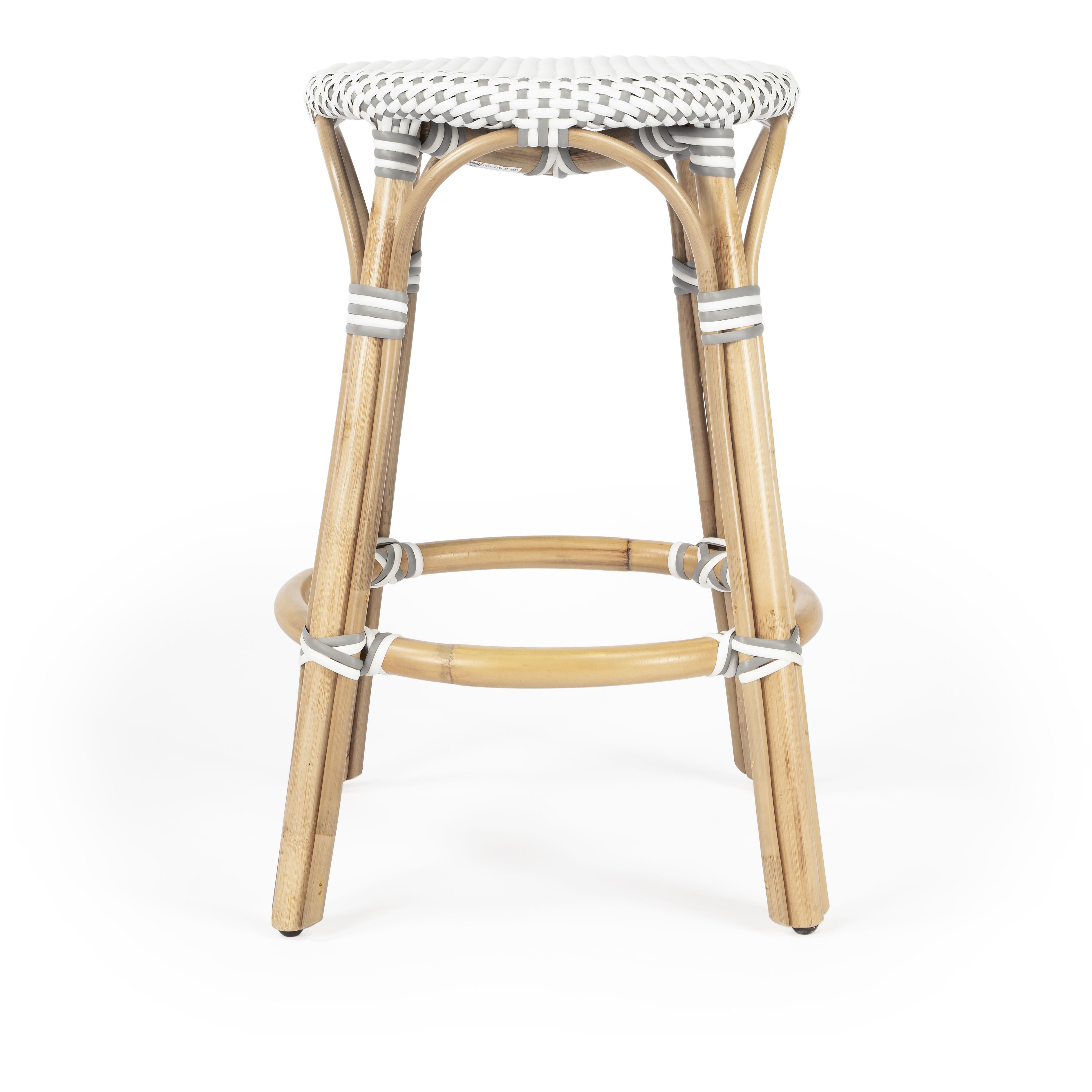 Tobias Rattan Round 24" Counter Stool in White and Gray Dot