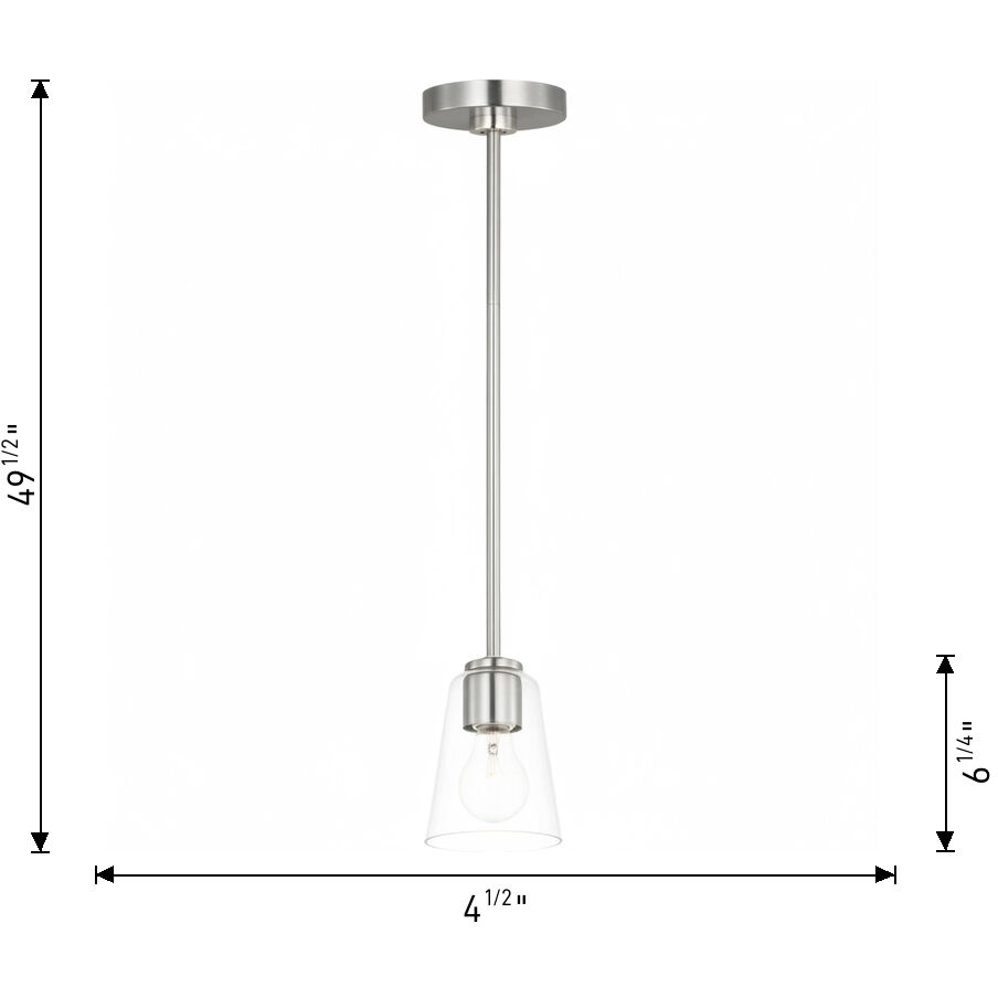 Miles 1 Light 4.5 inch Satin Brass Mini Pendant Ceiling Light