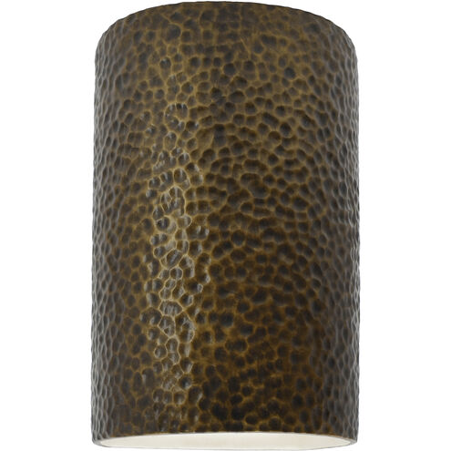 Ambiance Cylinder LED 9.5 inch Hammered Polished Brass Outdoor Wall Sconce, Small