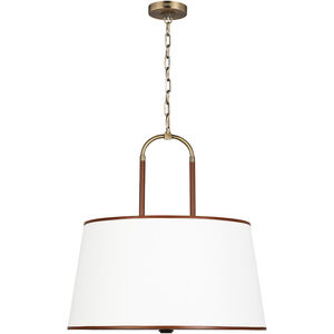 Katie 4 Light 26 inch Time Worn Brass / Saddle Leather Pendant Ceiling Light
