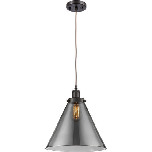 Ballston X-Large Cone 1 Light 8 inch Oil Rubbed Bronze Mini Pendant Ceiling Light in Plated Smoke Glass