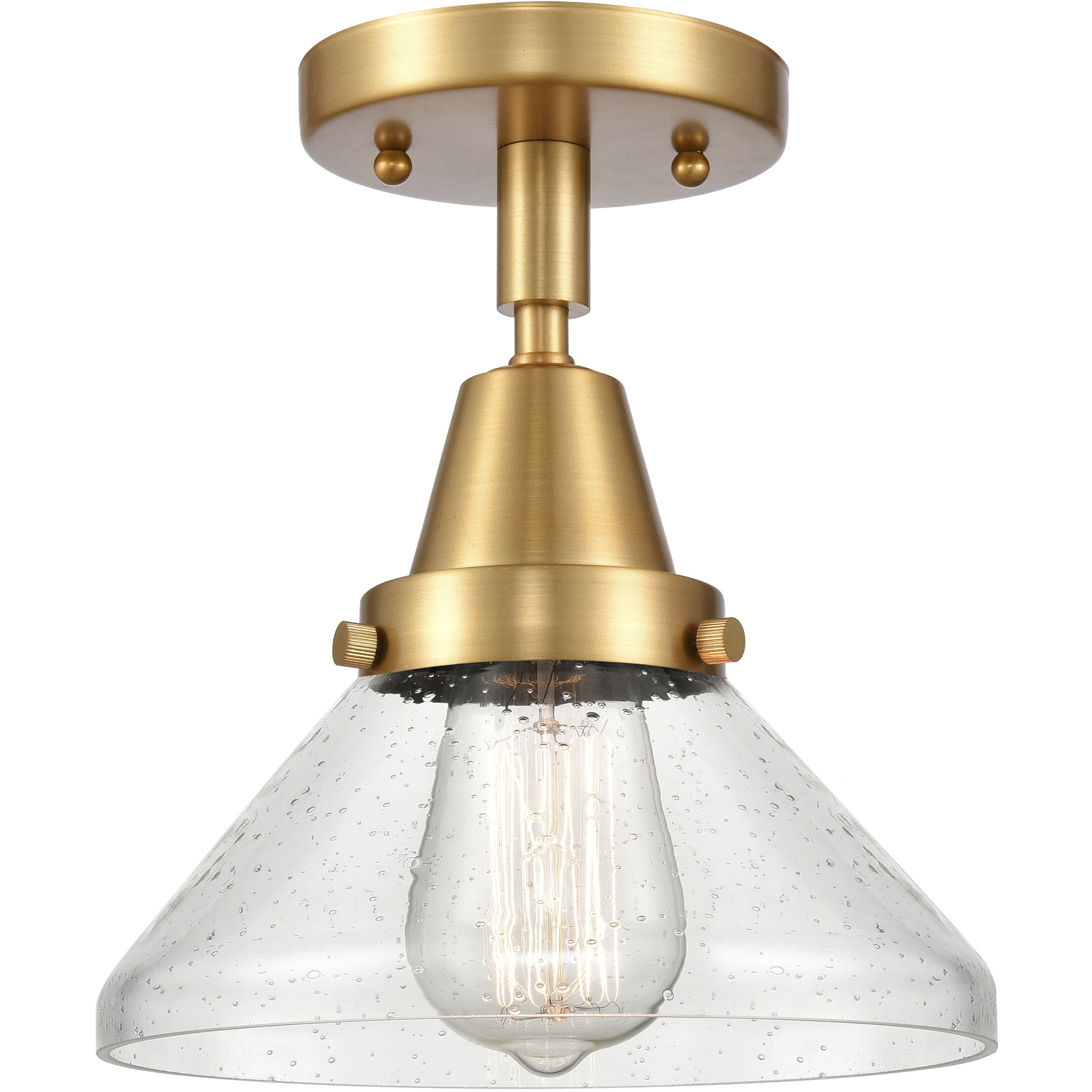 Franklin Restoration Caden LED 8 inch Satin Gold Flush Mount Ceiling Light in Seedy Glass