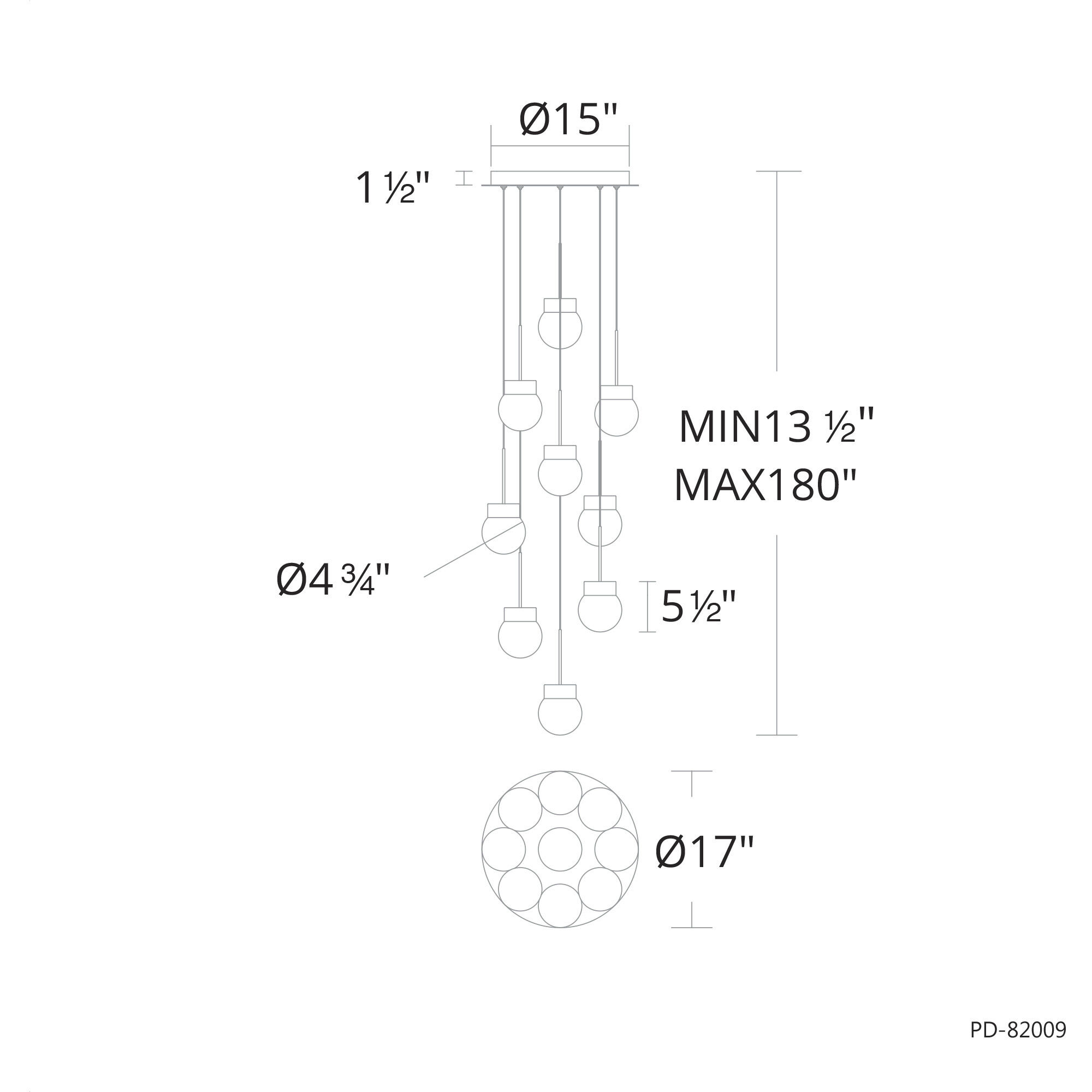 Double Bubble 9 Light 17 inch Aged Brass Multi-Light Pendant Ceiling Light