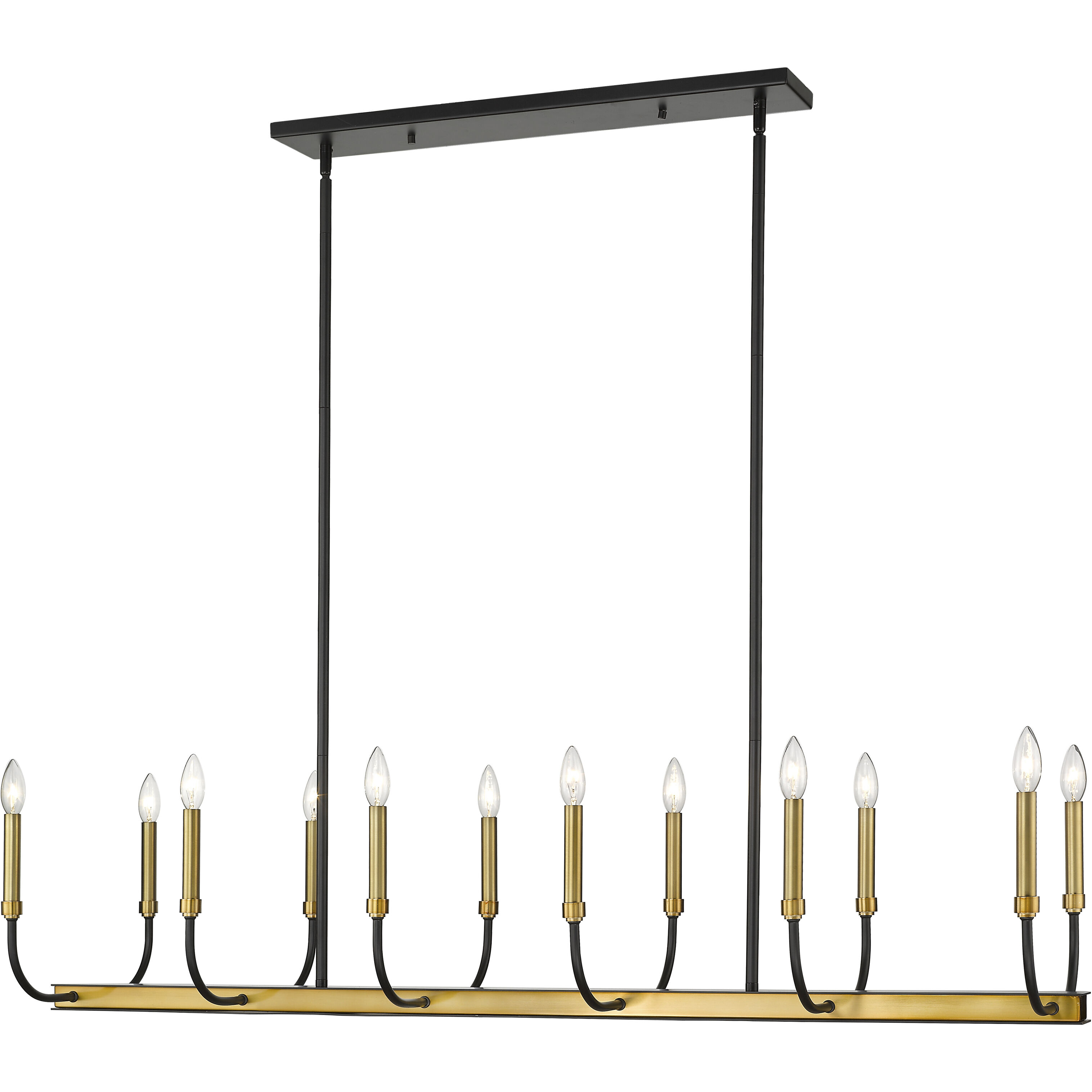 Haylie 12 Light 56 inch Matte Black and Olde Brass Linear Chandelier Ceiling Light