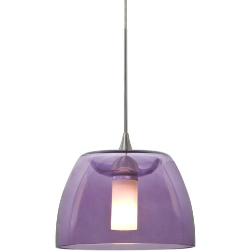 Spur LED Satin Nickel Cord Pendant Ceiling Light in Transparent Purple Glass
