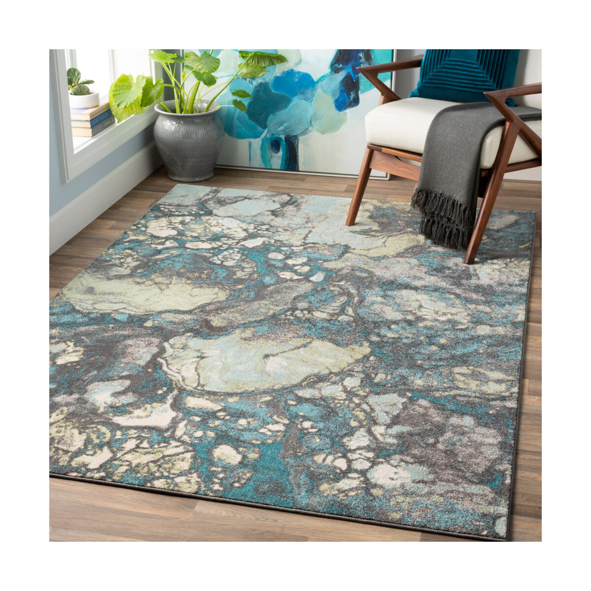 Aberdine 36 X 26 inch Aqua/Teal/Olive/Medium Gray/Charcoal Rugs in 2 x 3, Polypropylene