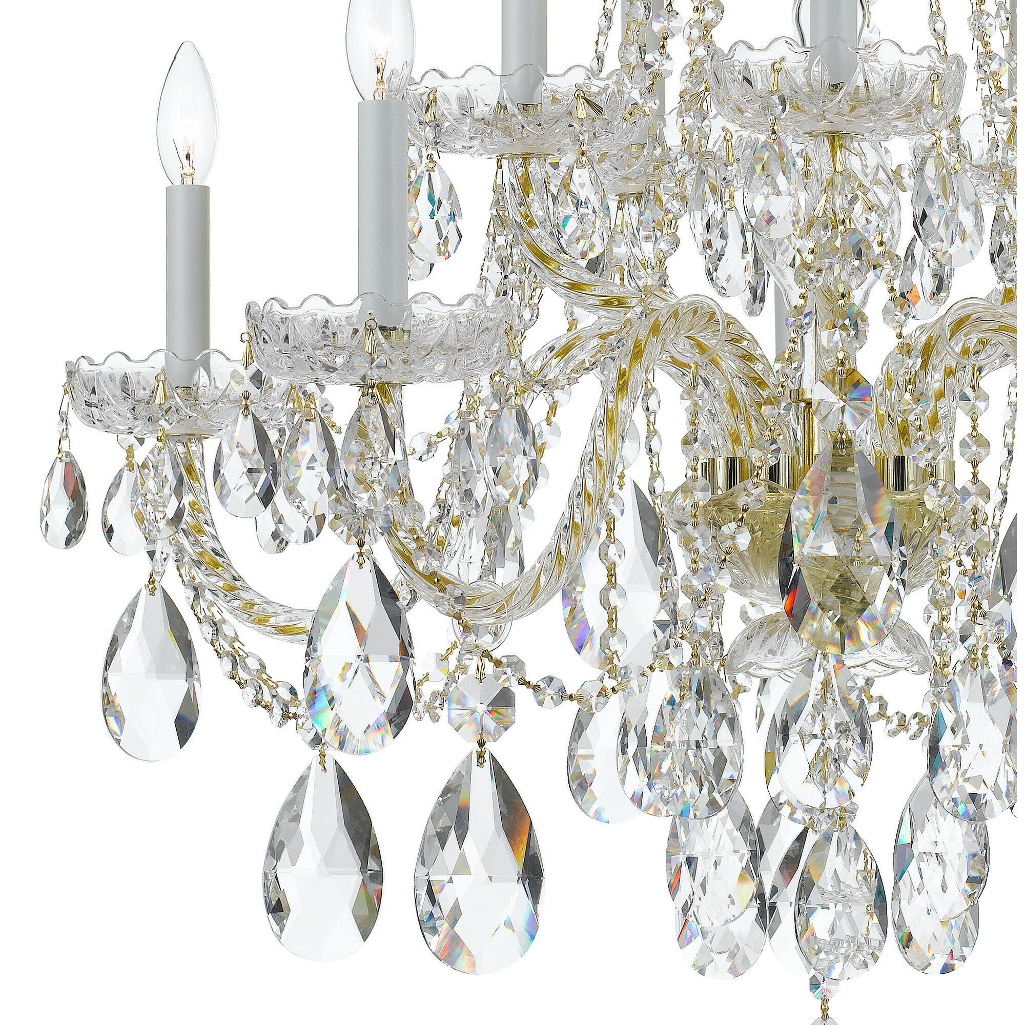 Traditional Crystal 10 Light 32 inch Polished Brass Chandelier Ceiling Light in Clear Hand Cut