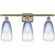 Ballston Brookhaven Almond 3 Light 26 inch Antique Brass Bath Vanity Light Wall Light in Sapphire Blue Glass