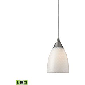 Arco Baleno LED 5 inch Satin Nickel Mini Pendant Ceiling Light in White Swirl Glass