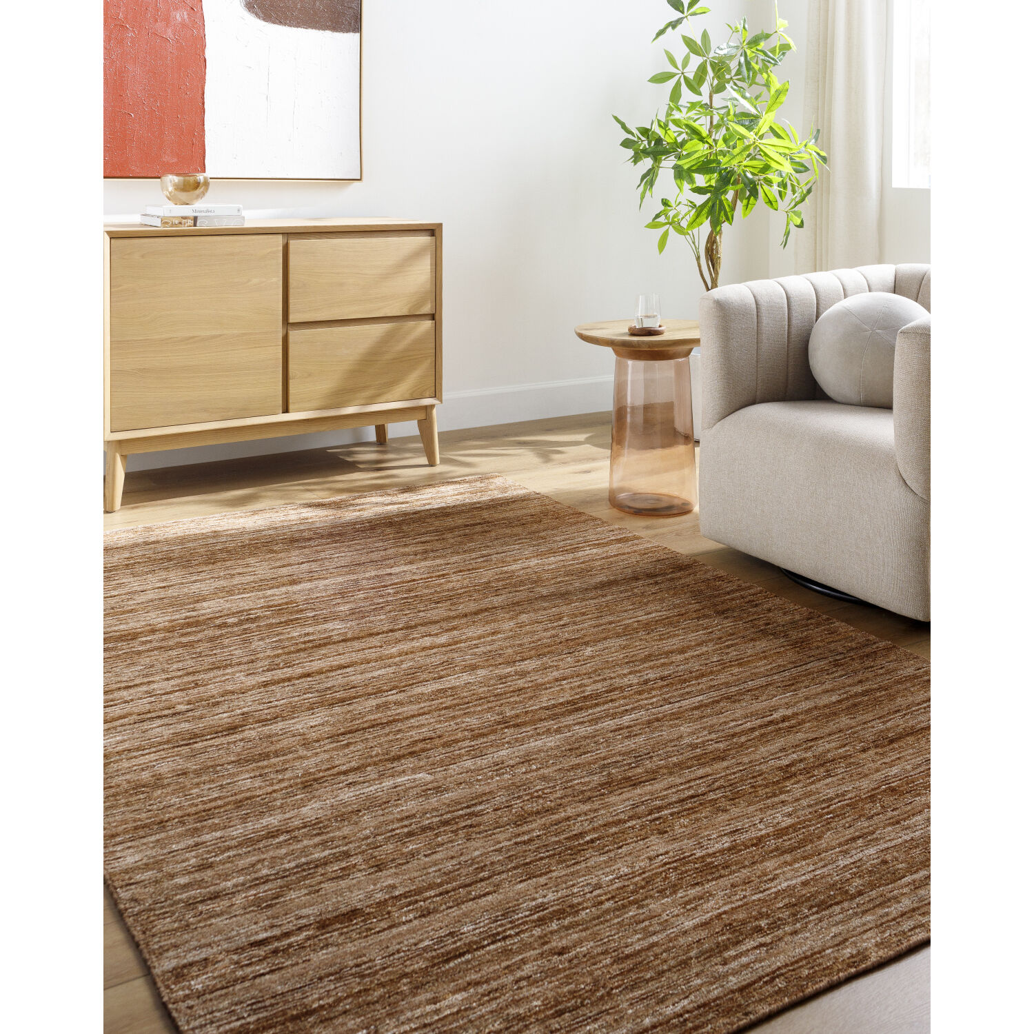 Grandeur 120 X 96 inch Brick / Camel / Dark Brown Handmade Rug in 8 x 10