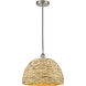 Edison Woven Rattan 1 Light 15.75 inch Brushed Satin Nickel Mini Pendant Ceiling Light