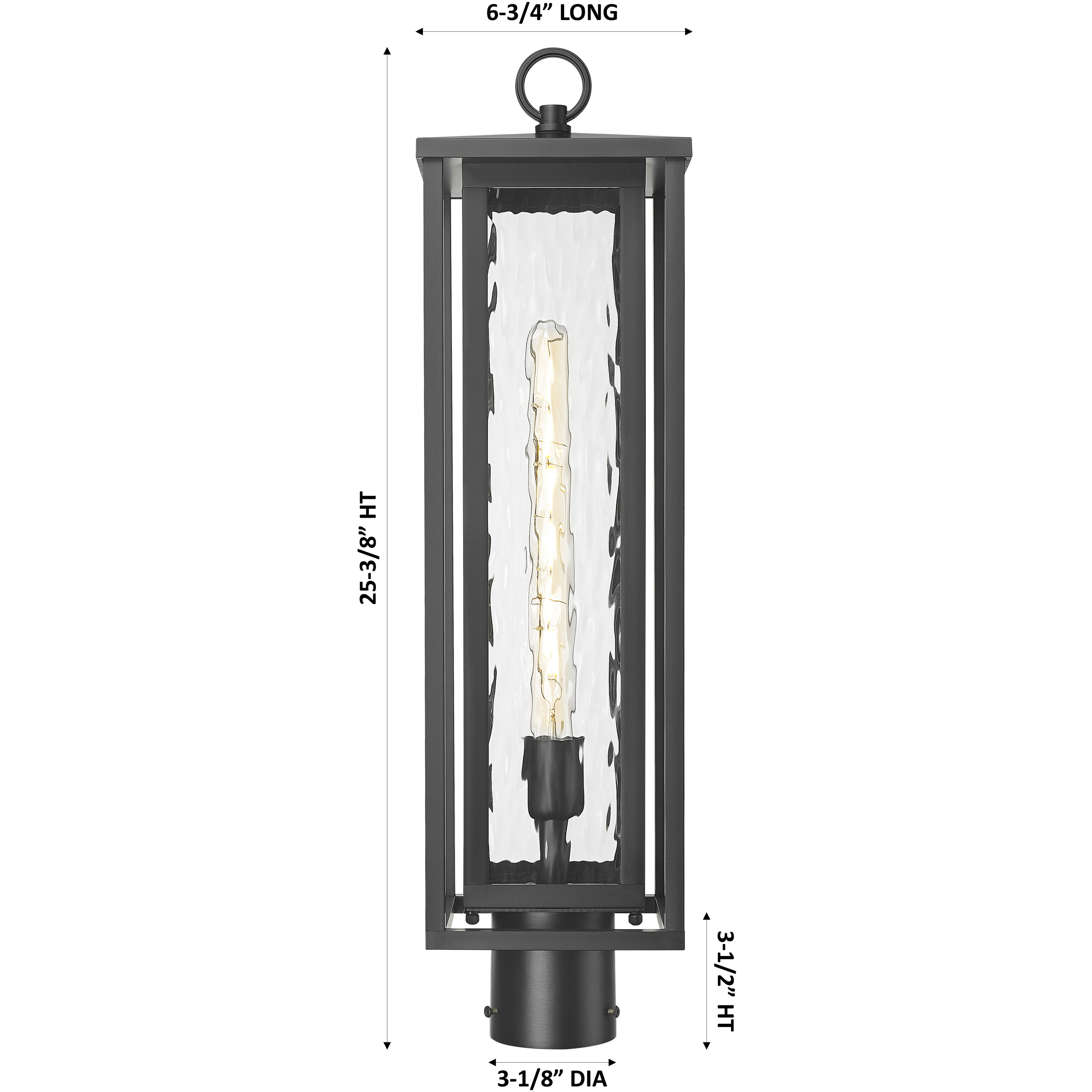 Ashland 1 Light 25.38 inch Matte Black Outdoor Post Lantern in Waterglass