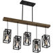 Industrial 5 Light 38 inch Wood with Black Linear Chandelier Ceiling Light