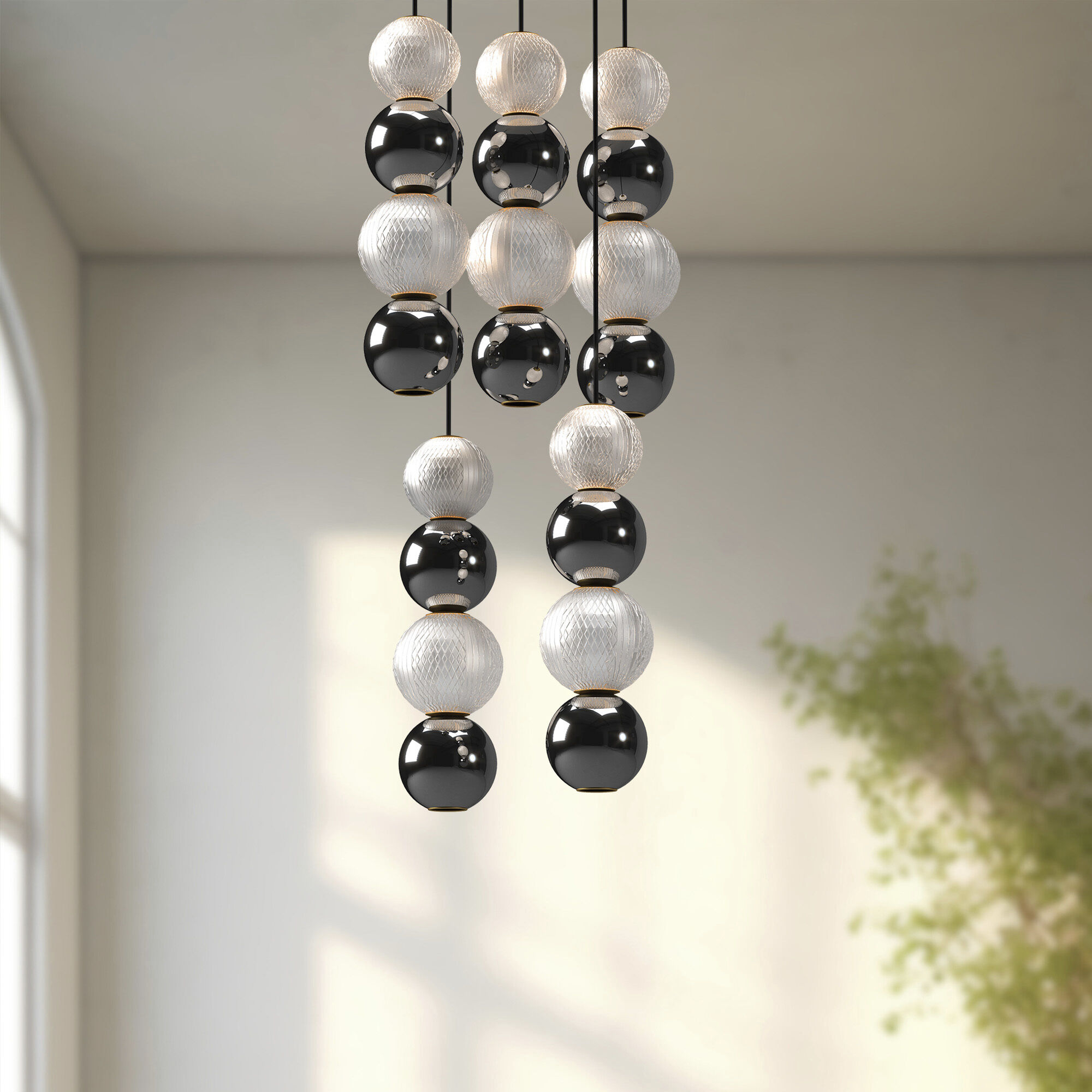 Onyx Multi Pendant Ceiling Light in Polished Nickel