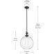 Laria 1 Light Black Pendant Ceiling Light in Clear