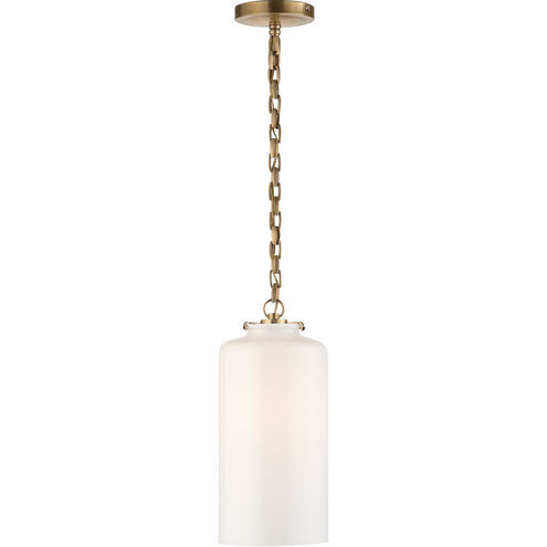 Thomas O'Brien Katie3 1 Light 7 inch Hand-Rubbed Antique Brass Cylinder Pendant Ceiling Light in White Glass