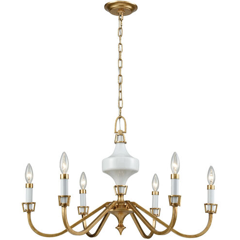 Wyndam 6 Light 30 inch Antique Gold Leaf with White Chandelier Ceiling Light