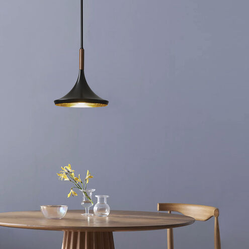 Lodi LED 13 inch Matte Black and Walnut Pendant Ceiling Light