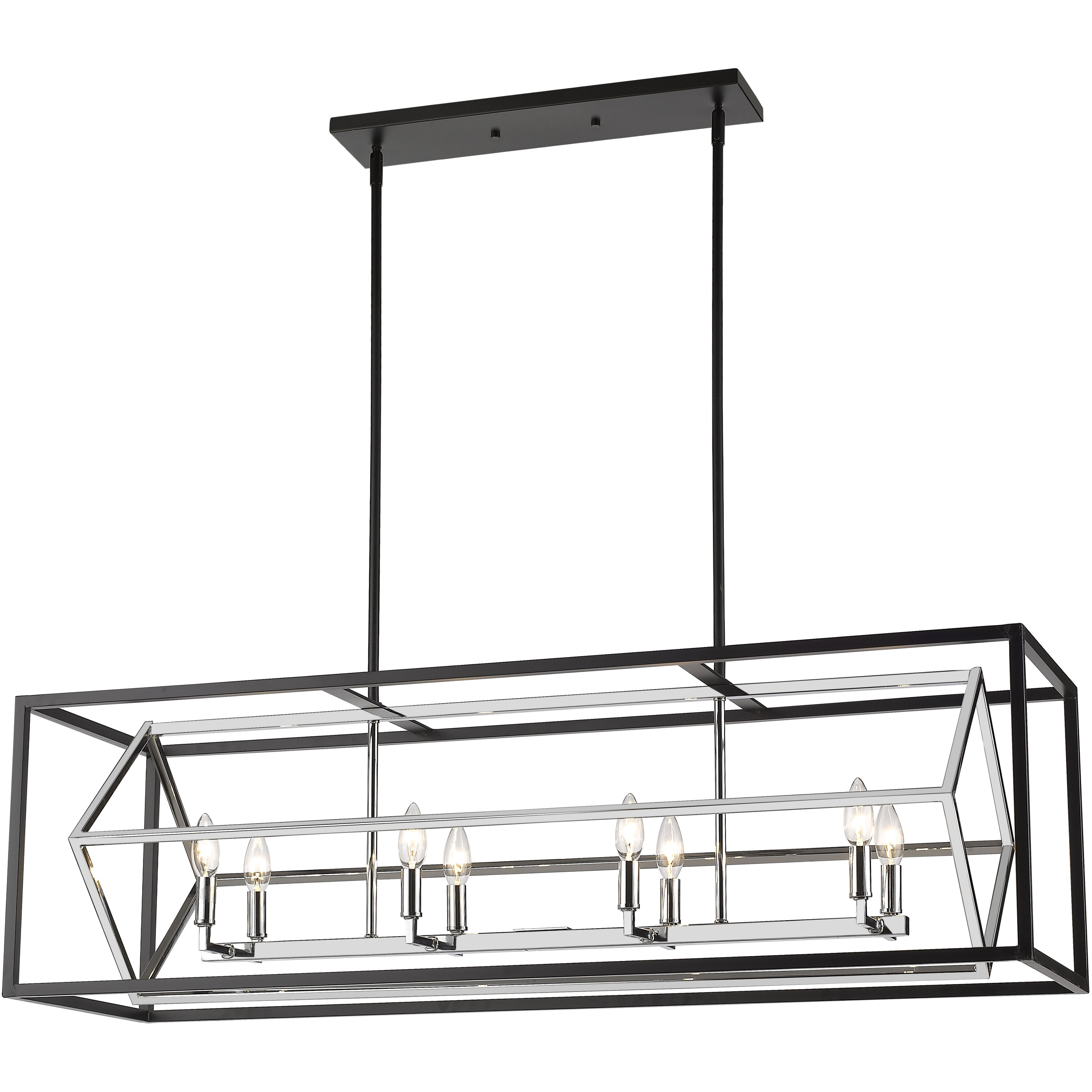 Euclid 8 Light 44 inch Chrome and Matte Black Linear Chandelier Ceiling Light